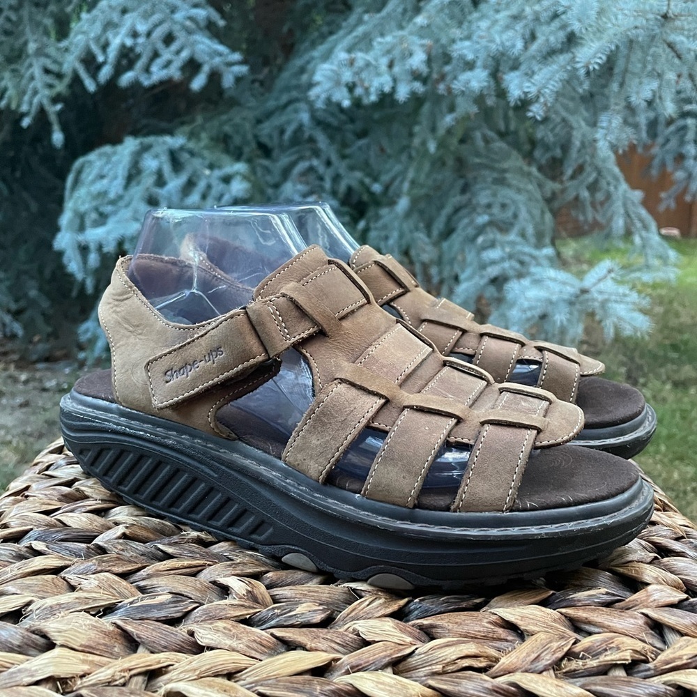 Skechers Shape-Ups 12295 Fisherman Brown Leather Rocker Toning Sandals US size 9